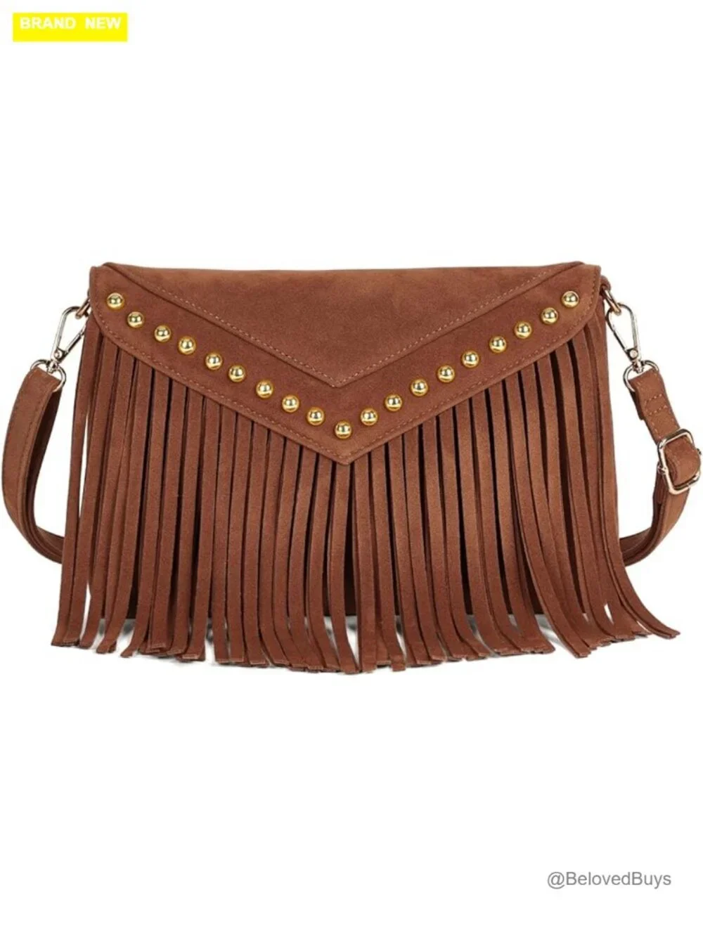Fringe Hobo Crossbody Bag in Faux Suede with Tassels and Adjustable Strap